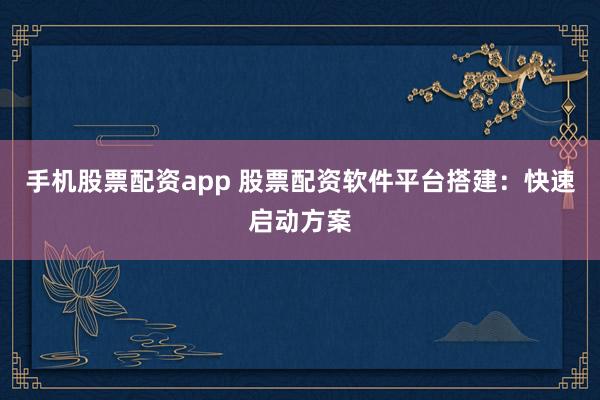 手机股票配资app 股票配资软件平台搭建：快速启动方案