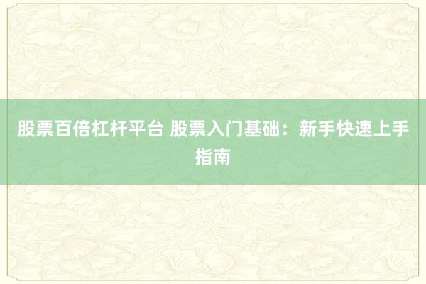 股票百倍杠杆平台 股票入门基础：新手快速上手指南