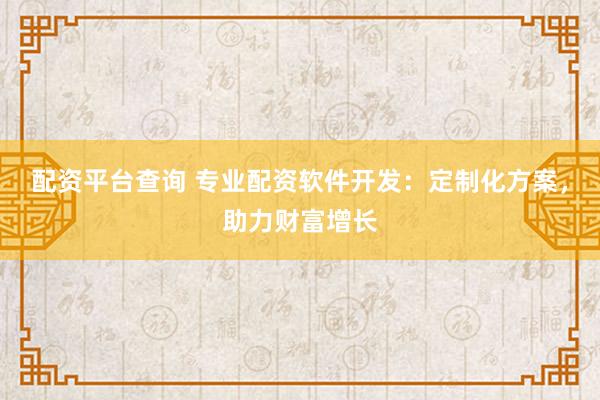配资平台查询 专业配资软件开发：定制化方案，助力财富增长