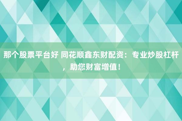 那个股票平台好 同花顺鑫东财配资：专业炒股杠杆，助您财富增值！