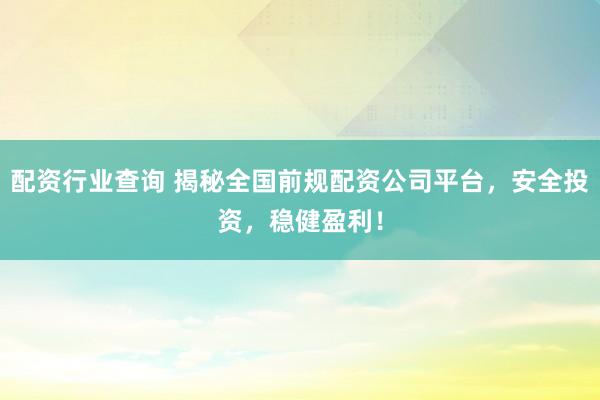 配资行业查询 揭秘全国前规配资公司平台，安全投资，稳健盈利！